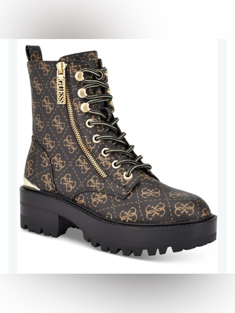Guess Fearne Combat Boots Black & Gold Women’s Size 6